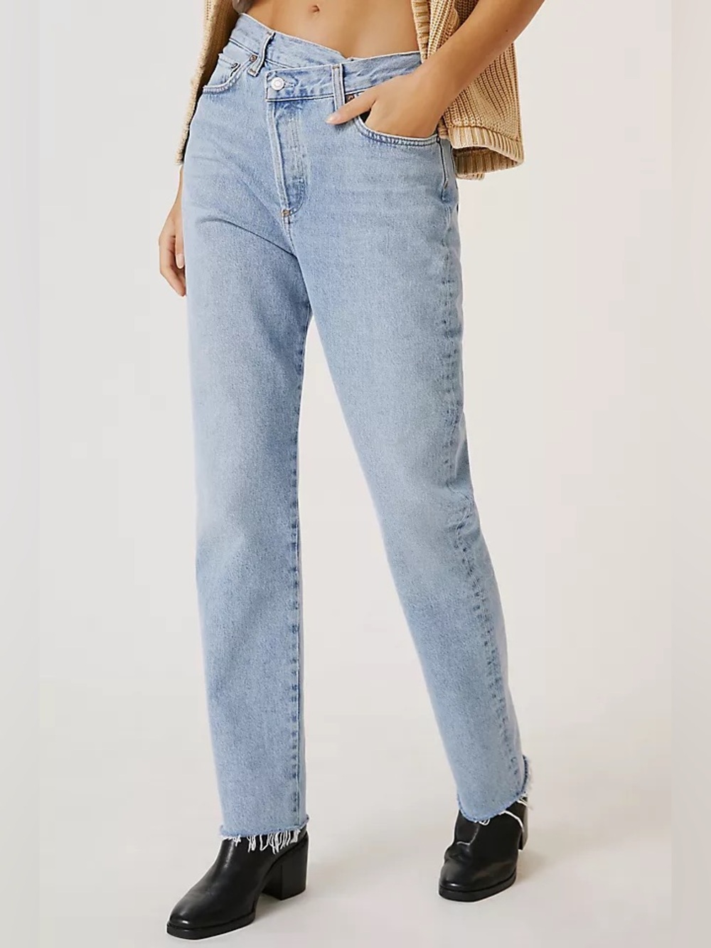 AGOLDE Criss Cross Jeans Size 28 Light Wash Asymmetrical Waist Straight Leg